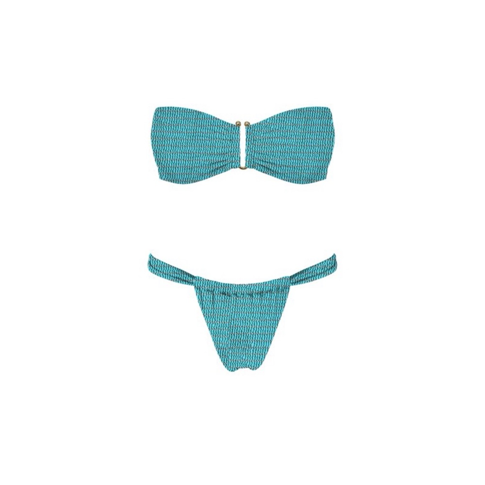 Blue Bandeau Bikini with Ruched Top and Minimal Coverage